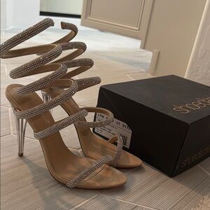 Shoe Dazzle Silver Strappy Heels